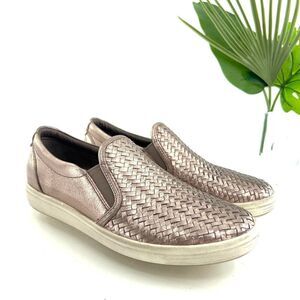 Ecco Soft7 Slip On Shoe Women Size 39 8 Sneaker Loafer Metallic Woven Rose Gold